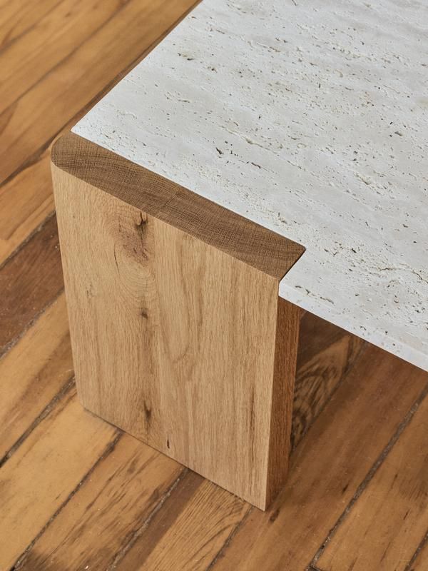 Table Basse Zaghouan — Marbre Naturel & Bois Clair