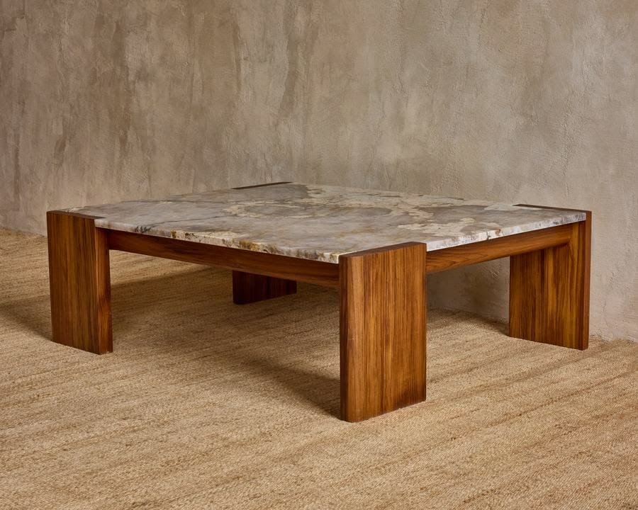 Table Basse Zaghouan — Marbre Naturel & Bois Clair