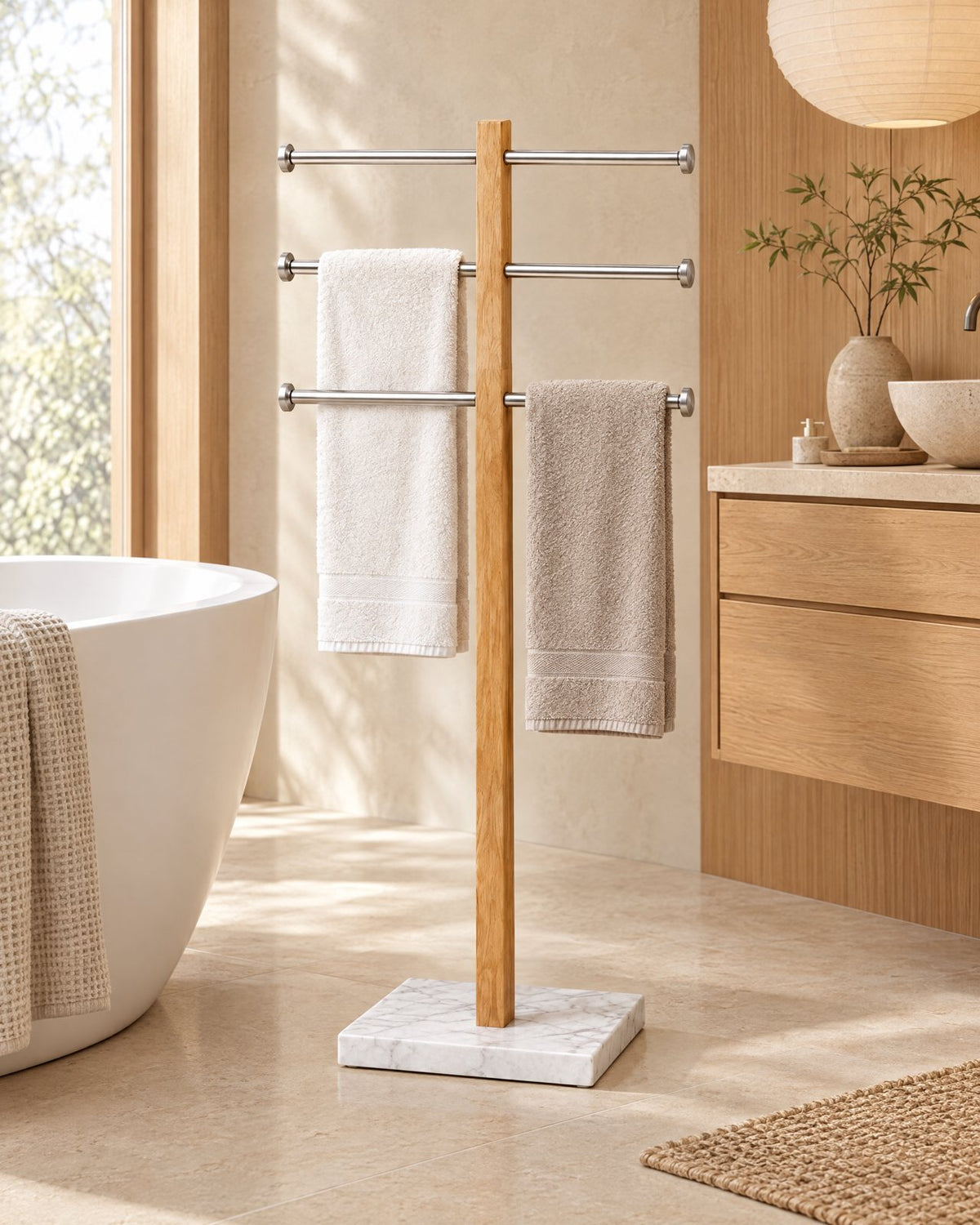Porte-Serviettes sur Pied en Bois