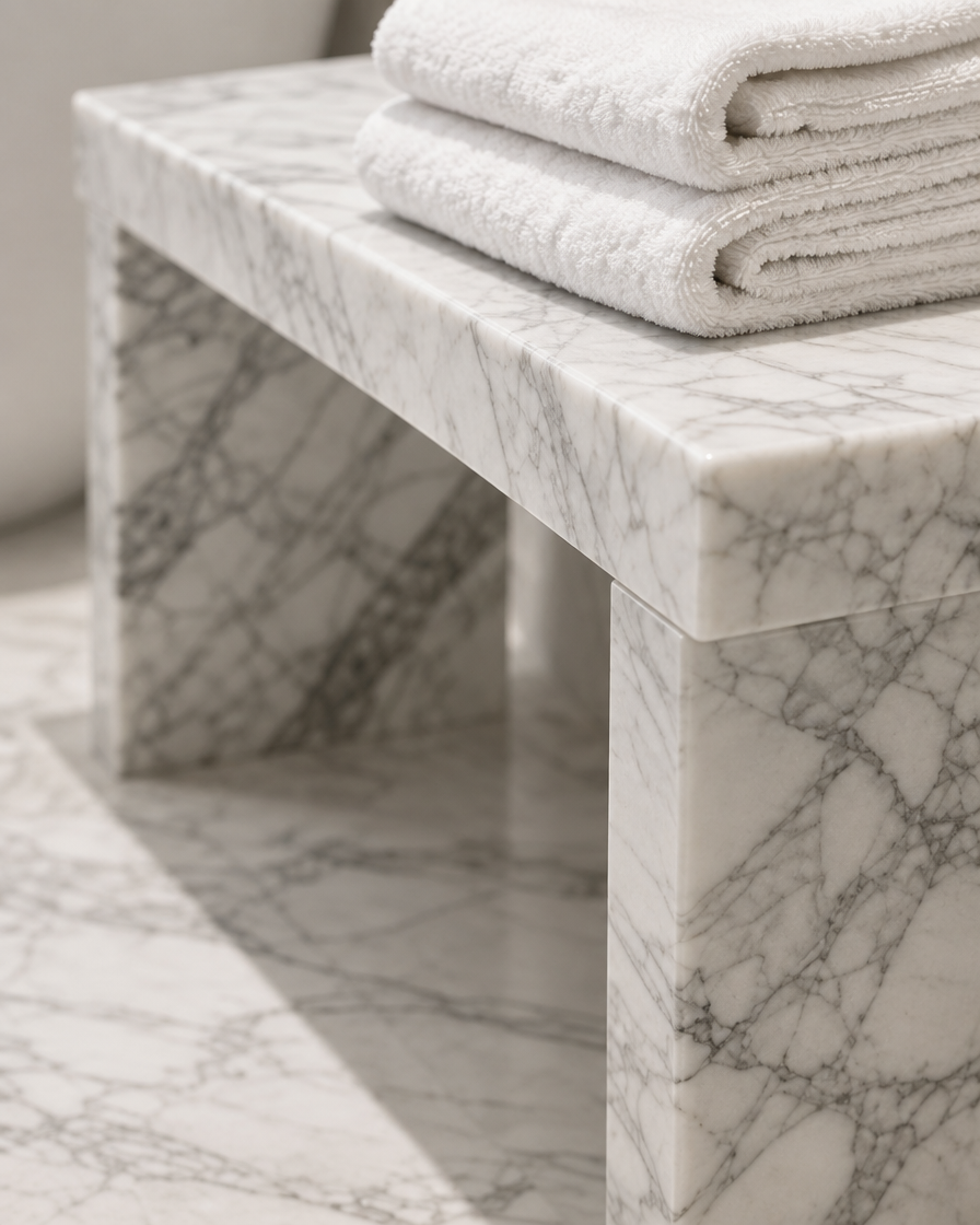 Banc en marbre blanc — détail du marbre naturel