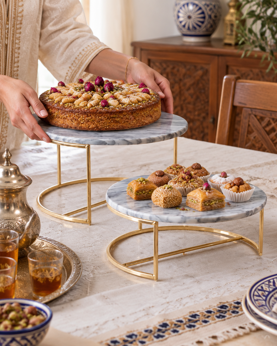 Cake stands marbre & or — taille réelle