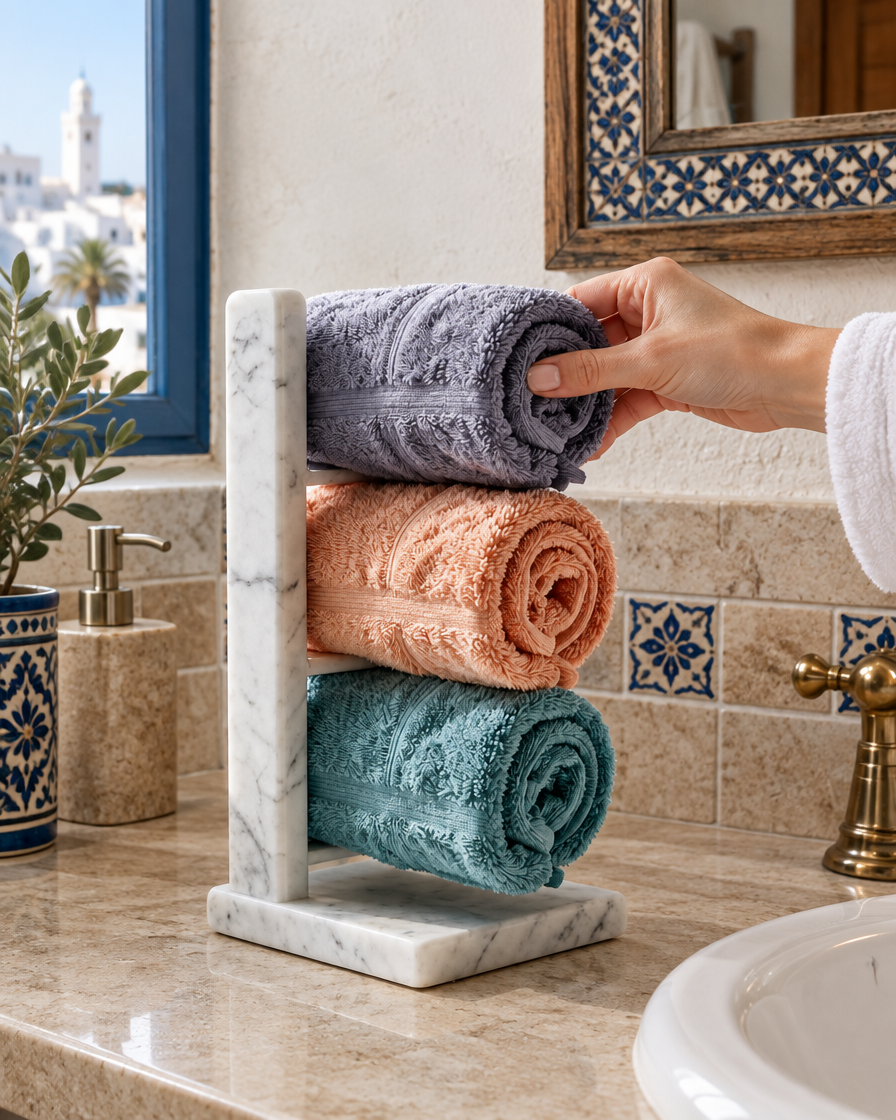 Porte-serviettes invités hammam — taille réelle