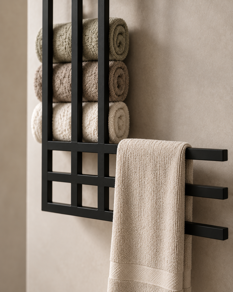 Porte-serviettes métal design — détail de la finition noir mat