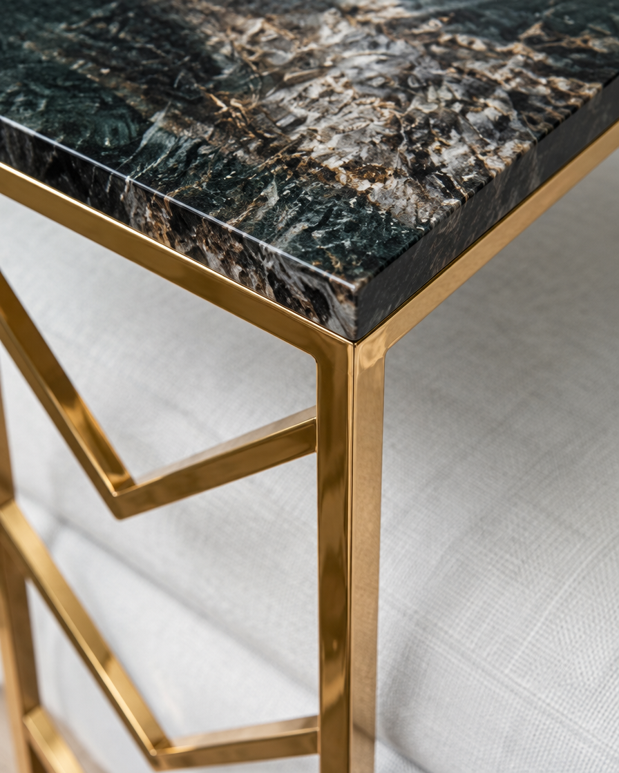 Table d'appoint marbre & doré — détail du marbre naturel