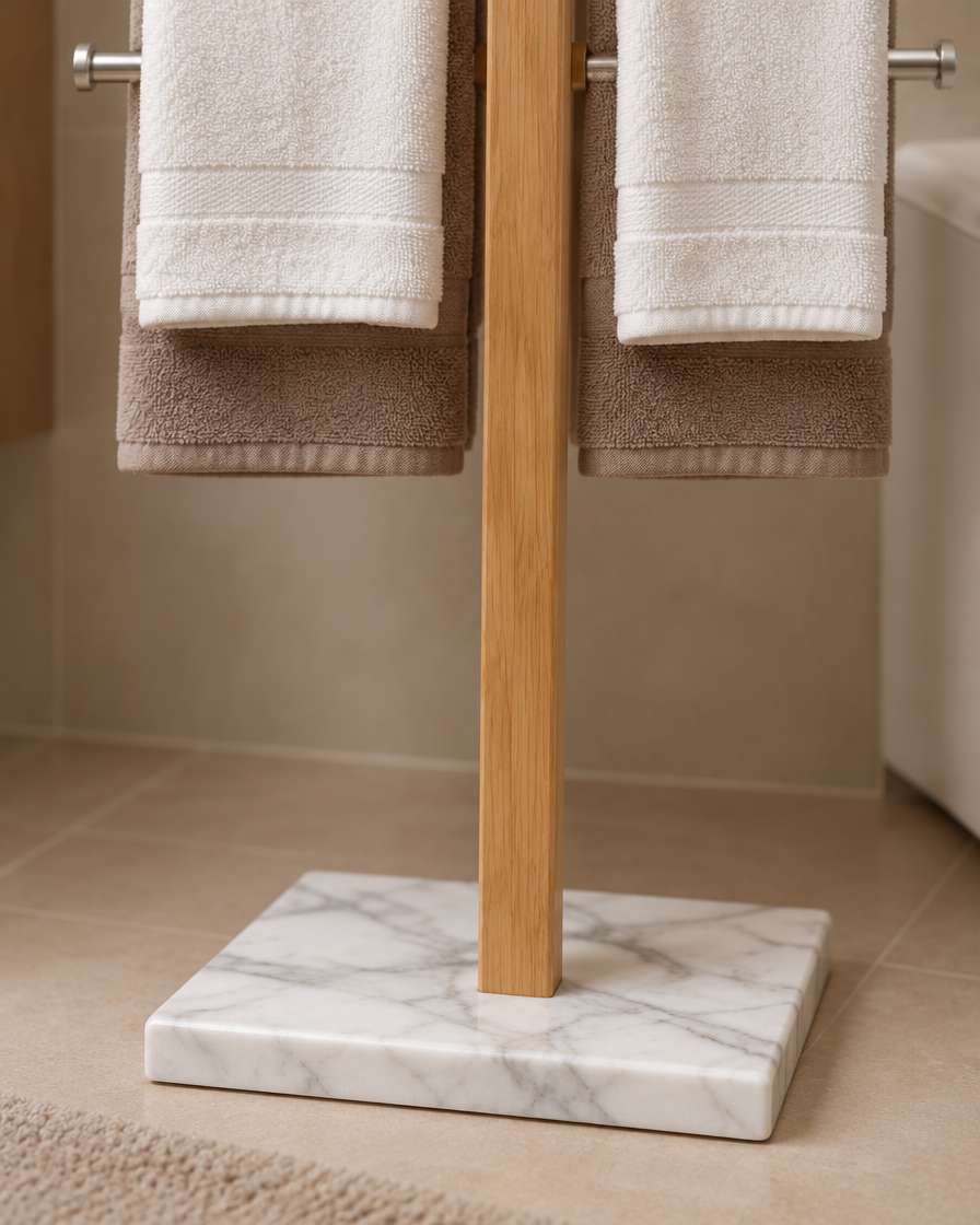 Porte-serviettes sur pied — détail du marbre naturel