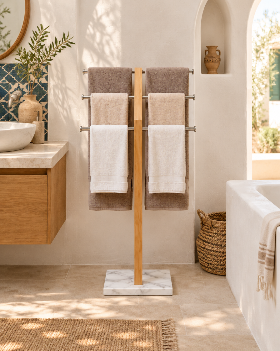 Porte-serviettes sur pied — en situation dans un intérieur tunisien