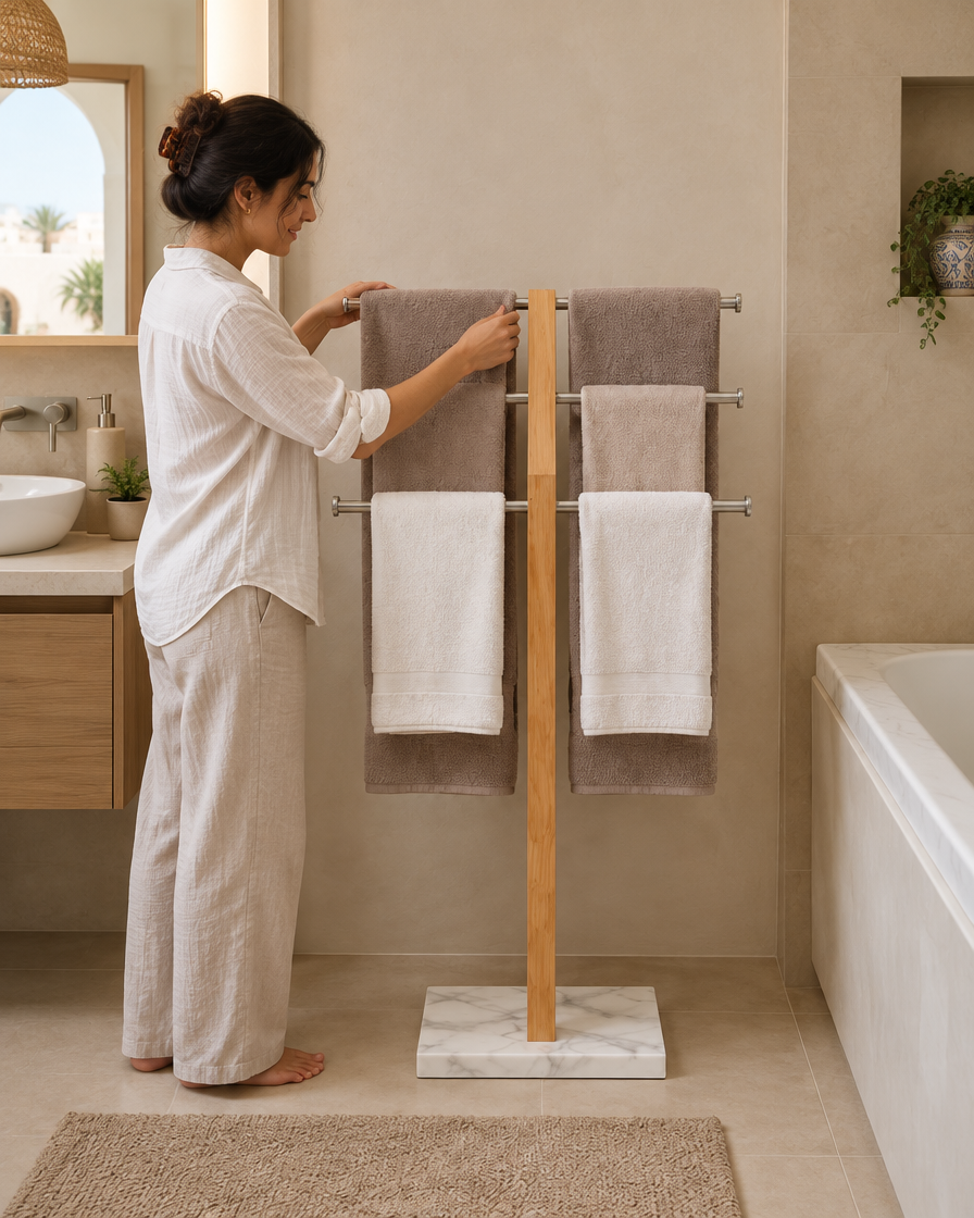 Porte-serviettes sur pied — taille réelle